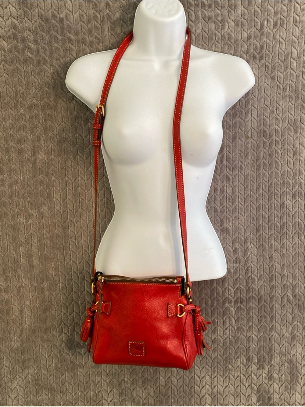 Dooney & Bourke Red Leather Crossbody Bag with Tassels